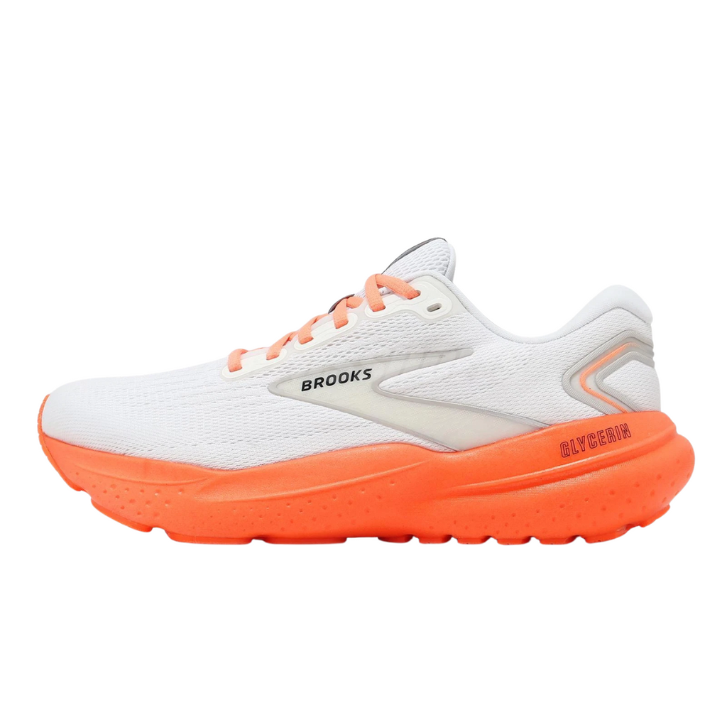 Brooks Men Glycerin 21 Shoe - White / Clownfish - The Marathon Shop 