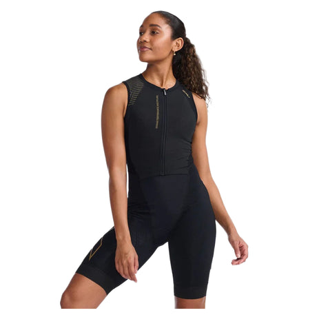 2XU Women Light Speed Front Zip Trisuit Black/Gold - The Marathon Shop 